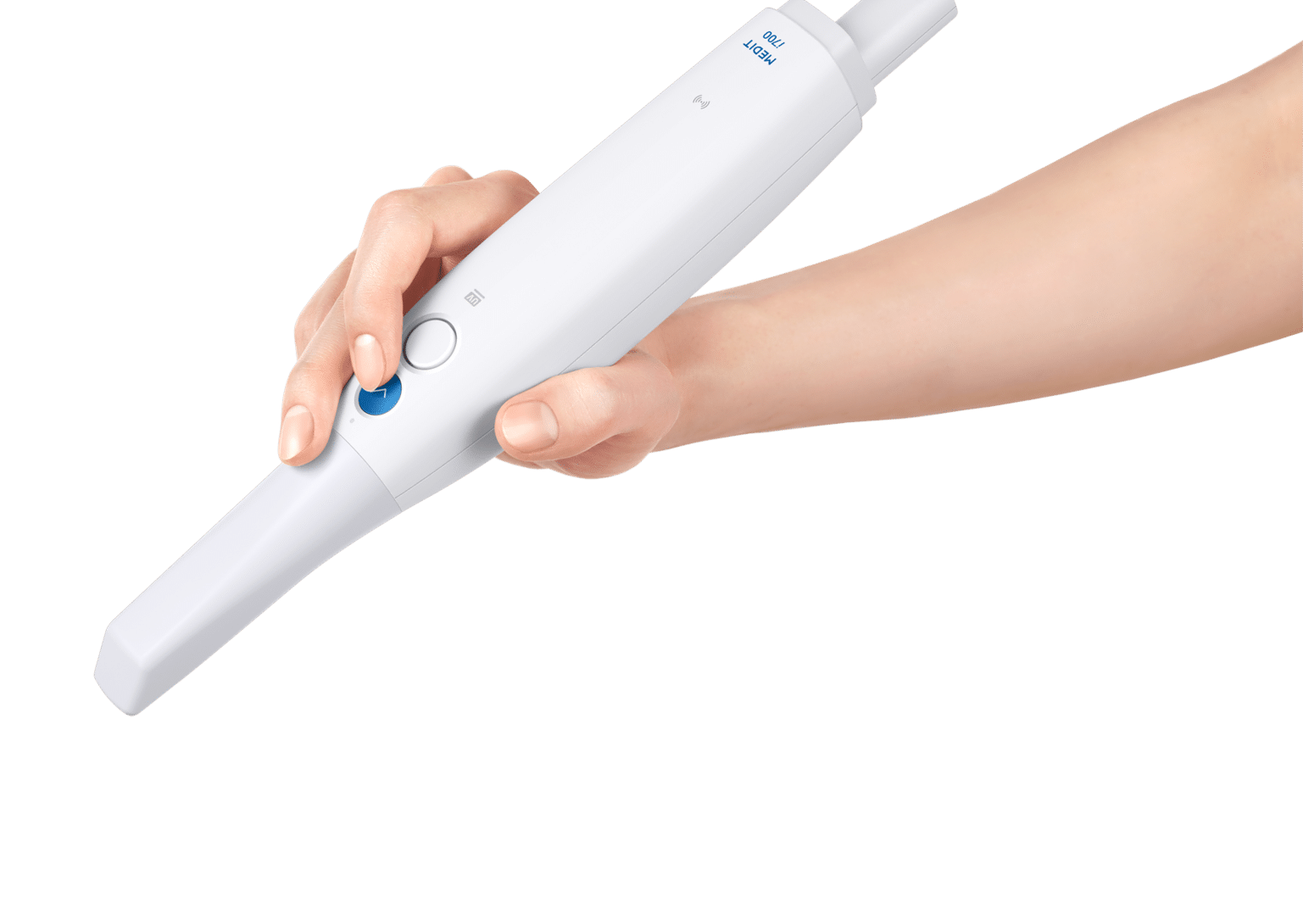 Form-i700 - Medit Intraoral Scanner and Dental Software uma mão usando Medit I700